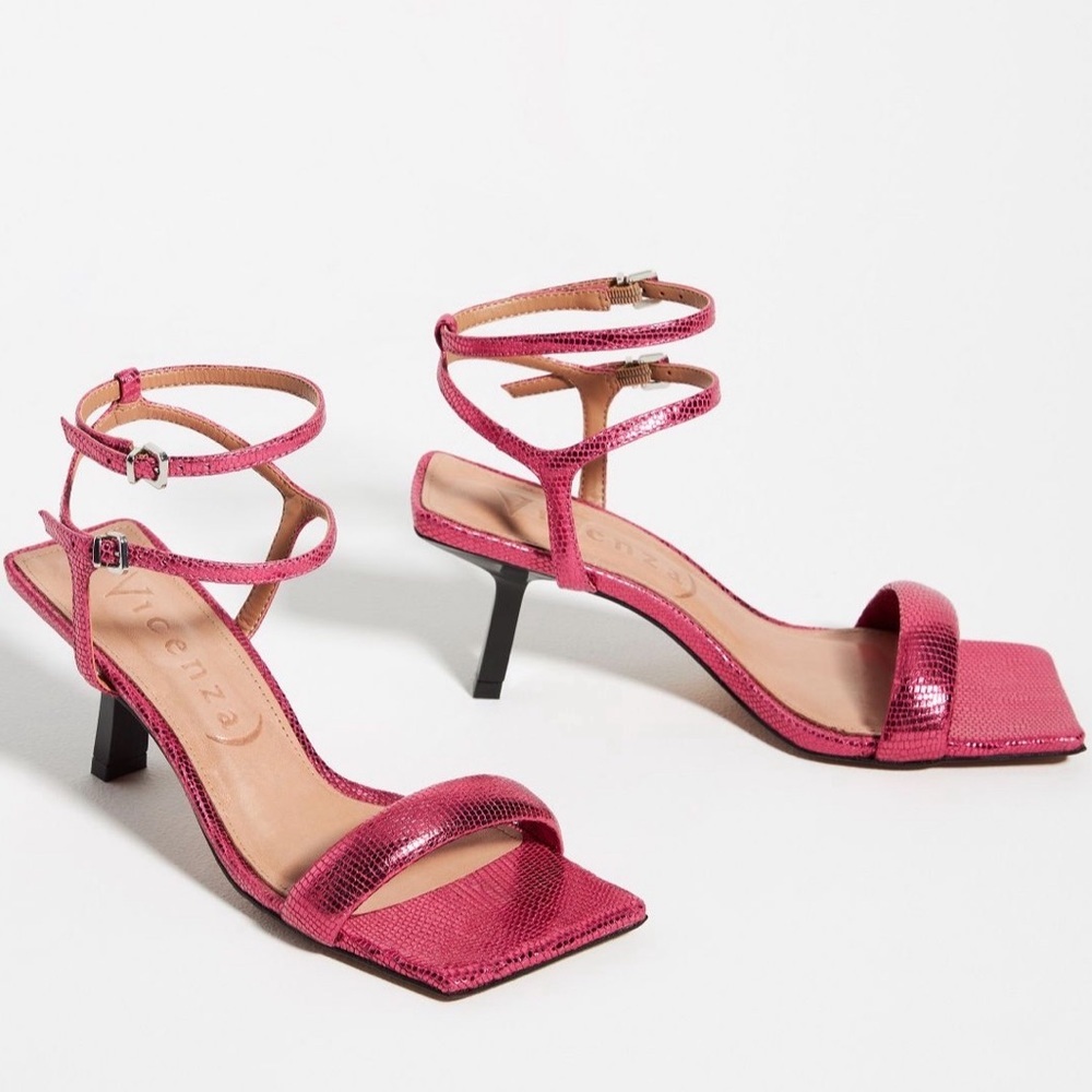 Vicenza for Anthropologie Strappy Metallic heels Pink New sandal size 38EU 7.5US - Picture 2 of 8